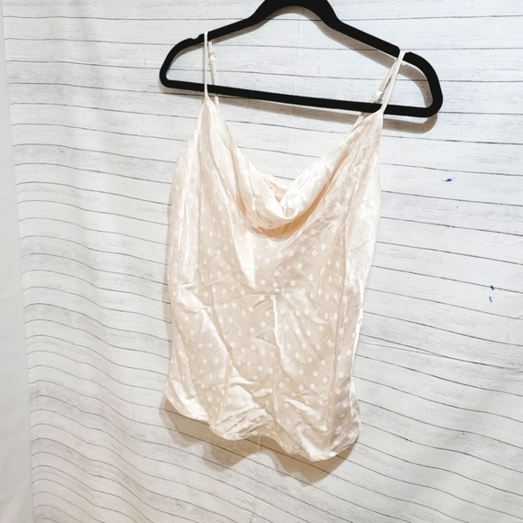 LOVE STITCH BEIGE SATIN CAMISOLE TOP IVORY POLKA DOTS, SZ SMALL - Picture 2 of 8